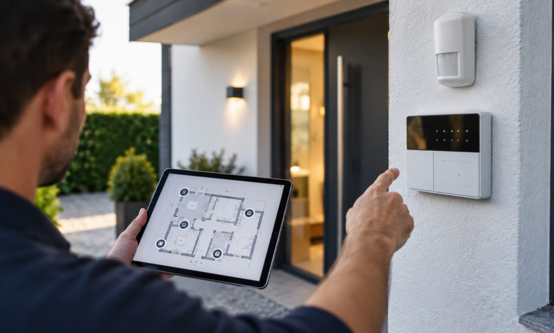Smart Alarmanlage am Hauseingang [Bildinhalt mit KI erstellt]