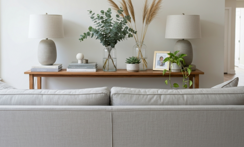 Konsolentisch hinter dem Sofa dekorieren: Tipps & Ideen